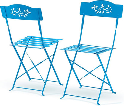 Alpine Corporation 3-Piece Bistro Set with Folding Table and 2 Chairs, Durable Steel Indoor/Outdoor Patio Furniture, Compact Seating, Blue