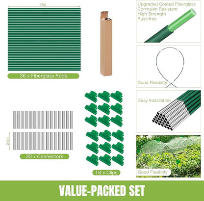 Joyhalo Garden Hoops for Raised Beds, 36pcs (6 Sets of 8ft) Fiberglass Hoops with PVC Coating, DIY Greenhouse Tunnel for Row Cover, Bird Netting & Plant Protection, Extend Growing Season
