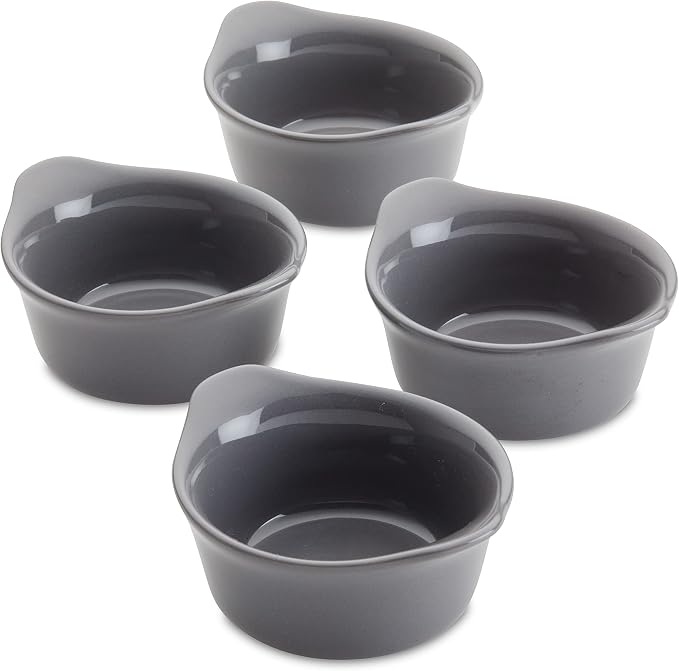 Rachael Ray Solid Glaze Ceramics Round Ramekins/Dipping Cup Set, 4 Piece, Gray (Pack of 3)