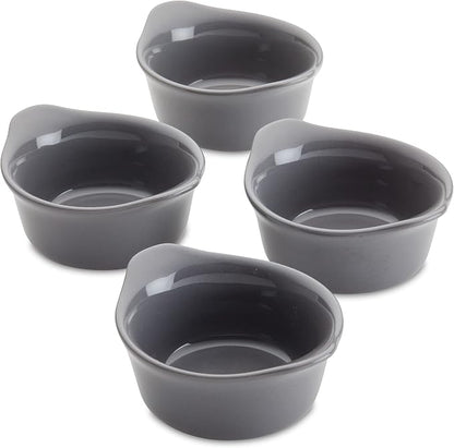 Rachael Ray Solid Glaze Ceramics Round Ramekins/Dipping Cup Set, 4 Piece, Gray (Pack of 3)