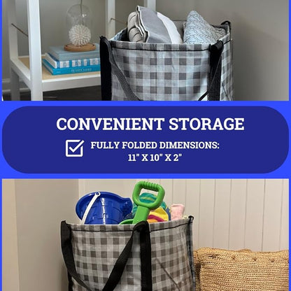DURASACK Heavy Duty Storage Tote Bag 22-Gallon Rugged Woven Polypropylene Moving Bag, Reusable Self-Standing Design, Holds up to 500 Pounds, Pack of 4, Gingham Gray