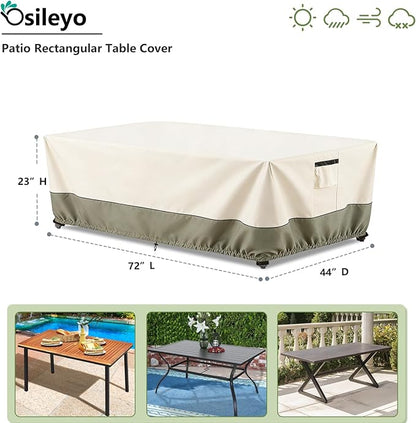 72 Inch Rectangular/Oval Patio Table Cover,Heavy Duty Waterproof Outdoor Dining Table Cover, Patio Furniture Covers, Beige