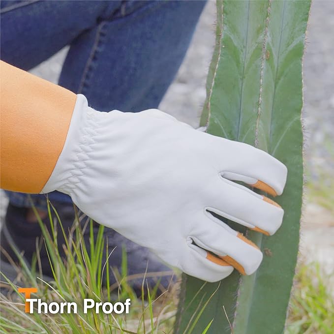 DEX FIT FG310 Gardening Gloves for Women & Men, Long Thorn Proof Leather Sleeves Protection, Comfortable, Durable for Cactus, Rose Bush Pruning and Garden and Yard Work; Orange M (8) 1 Pair
