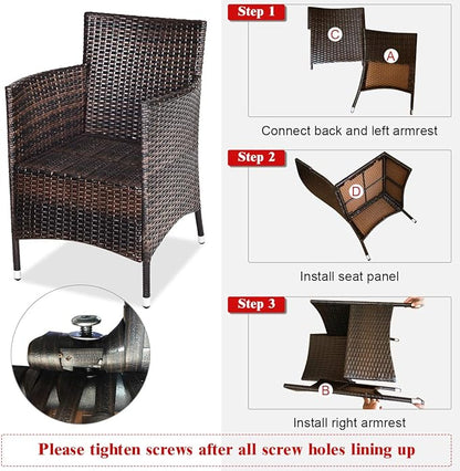 COSTWAY 3 PCS Patio Furniture Set, Outdoor Wicker Conversation Set with Tempered Glass Coffee Table, Seat Cushions, Rattan Wicker Chairs for Poolside Balcony Porch Backyard, Beige