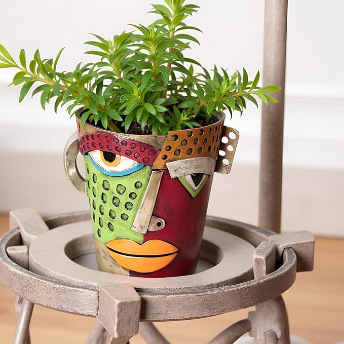 XMGZQ Abstract Cubism Face Planter,Pop Art Sculpture & Vase Decor,Unique Picasso Style Flower Pot,for 4-6 Inch Succulents & Houseplants,Drainage Hole Included,Statement Gift (Rustic)