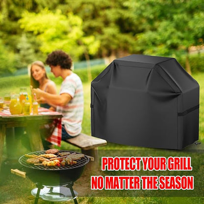 BBQ Grill Cover, Waterproof, Weather Resistant, Rip-Proof, Anti-UV, Fade Resistant, with Hook-and-Loop Straps, Gas Grill Cover for Most Grills, 48 inch, Black