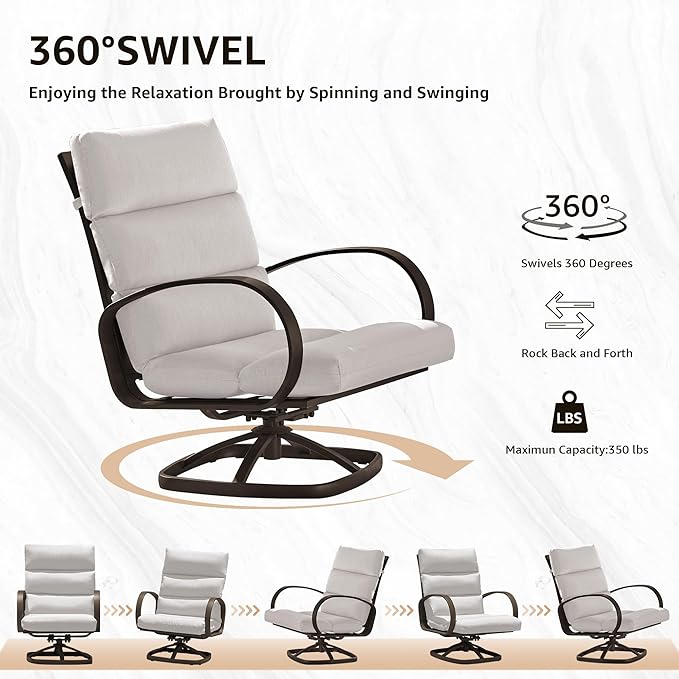 NATURAL EXPRESSIONS Patio Bistro Set, 3 Piece Outdoor Swivel Glider Rocking Chairs, Conversation Furniture with 2 Highback Rockers, 1 Table and 5" Cushion for Backyard,Porch,Yard,350lb. (Beige)