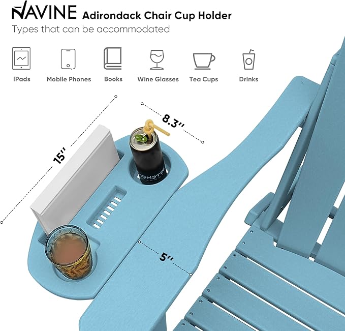 Adirondack Chair Set of 6, HDPE Folding Adirondack Chair with Multifunctional Cup Holder, Weather Resistant Fire Pit Chair for porches, patios, poolsides, Decks.