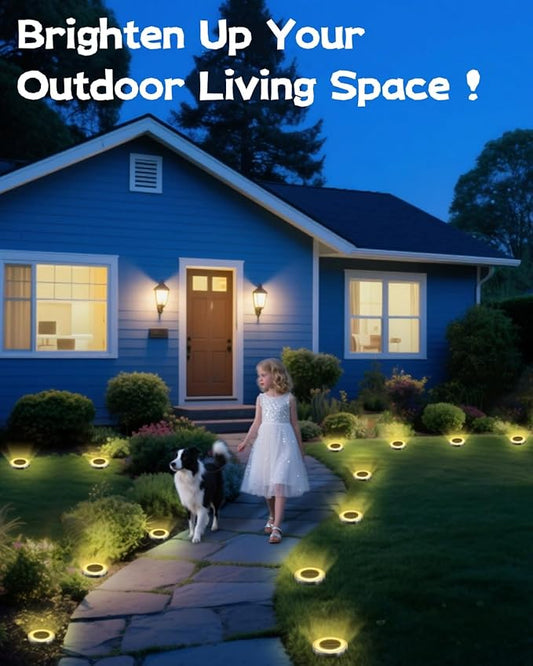SenLuKit Mini Solar Ground Lights 16 Pack Outdoor IP65 Waterproof Solar Flat Garden Light Anti-Rust Solor Powered Disc Pathway Lights for Outside Walkway Yard Landscape Patio Lawn Driveway-Warm White