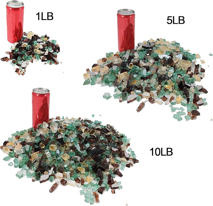 10 Pound 1/2 Inch Crushed Fire Glass for Natural or Propane Fire Pit Fireplace and Landscaping, 10 Pounds Black