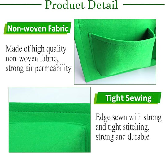 Miewslan Hanging Railing Grow Bag, 4 Pocket Vertical Planter Garden Plant Hanger Grow Bags, Both Sides Fence Fabric Hanging Planter Bag for Salads, Herbs, and Flowers (Green)