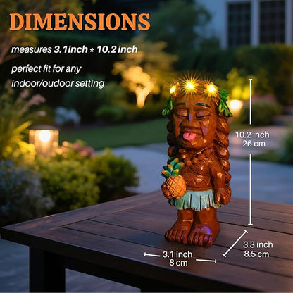 Solar Tiki Girl Garden Statues Tiki Lady Statue Holding Pineapple Figurine with Flower LED Lights for Tiki Bar Porch Patio Yard Outdoor Decorations Christmas Birthday Gardening Gift for Mom Women