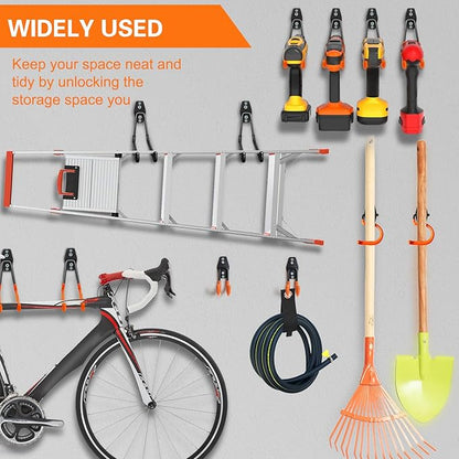 HUPBIPY 18 Pack Garage Hooks Heavy Duty Utility Steel with Anti-Slip Coating Wall Mount Storage Organizer for Hanging Power and Garden Tools, Ladders, Hose, Bikes, Ropes, Bulk Items, and More