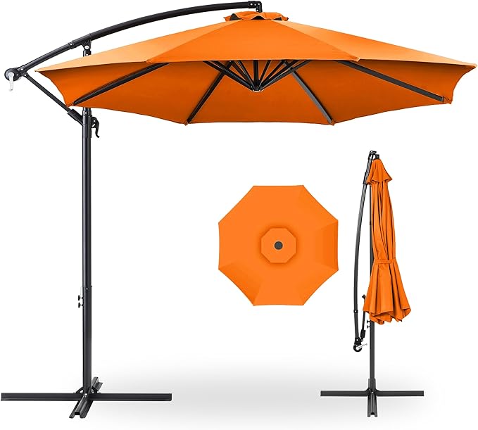 Best Choice Products 10ft Offset Hanging Market Patio Umbrella w/Easy Tilt Adjustment, Polyester Shade, 8 Ribs for Backyard, Poolside, Lawn and Garden