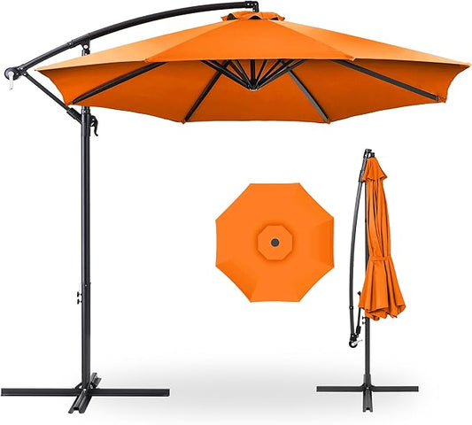 Best Choice Products 10ft Offset Hanging Market Patio Umbrella w/Easy Tilt Adjustment, Polyester Shade, 8 Ribs for Backyard, Poolside, Lawn and Garden