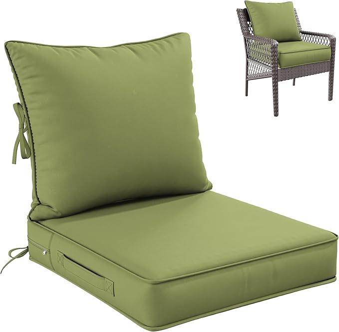 Premium Outdoor Seat Cushion Chair Cushions for Patio Furniture 22 L X 24 W X 4 H Waterproof & Fade Resistant Deep Seat and Backrest Cushion Set with Removable Covers for Chair, Sofa