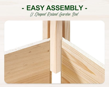 AMERLIFE U-Shaped Raised Garden Bed, 7.5Wx12Dx1.6H Outdoor Wooden Raised Garden Bed Planter with 19.6" Depth Planter Box