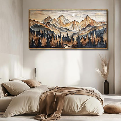 Wood Farmed Canvas Wall Art For Living Room Large Wall Decor For Office Bedroom Decorations Mountain Landscape Pictures Abstract Painting Artwork Room Wall Mural Aesthetic Home Decor 30x60 In