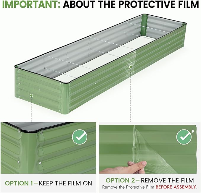 INNO STAGE Galvanized Raised Garden Bed Kits, 8x2x1ft Metal Raised Garden Beds Outdoor, Large Steel Raised Planter Bed with Gloves for Vegetables & Flowers Patio Ground Planter Box (Olive Green, 1PC)