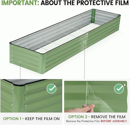INNO STAGE Galvanized Raised Garden Bed Kits, 8x2x1ft Metal Raised Garden Beds Outdoor, Large Steel Raised Planter Bed with Gloves for Vegetables & Flowers Patio Ground Planter Box (Olive Green, 1PC)