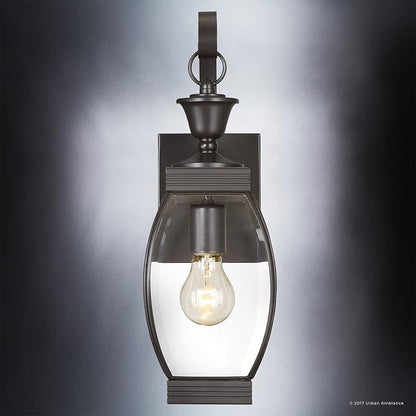 Urban Ambiance Luxury Colonial Outdoor Wall Light, Medium Size: 17" H x 5.5" W, with Transitional Style Elements, Bowed Design, Gorgeous Dark Medieval Bronze Finish and Beveled Glass, UQL1170