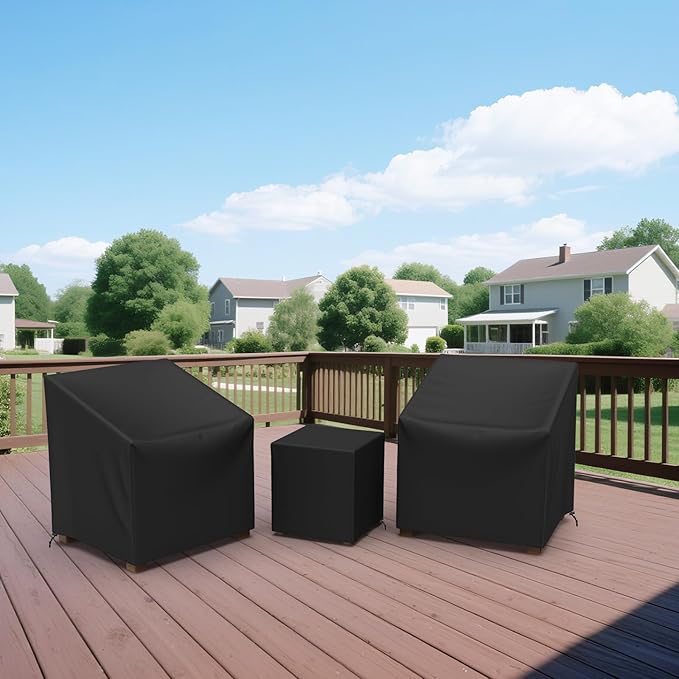 Gasadar Outdoor Furniture Cover Waterproof,3 Piece Patio Furniture Set Cover for Outside Chairs and Coffee Table,Windproof,Black