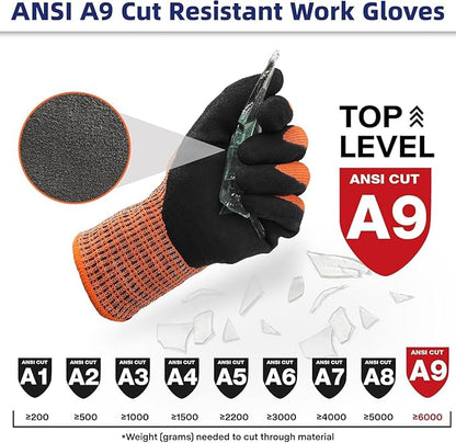Schwer ProGuard Highest Level Cut Resistant Work Gloves PR3326 for Extreme Protection，ANSI A9 Cut Gloves with Reinforced Thumb, Non Slip, Durable, Touch-screen, Orange 120 Pairs, M