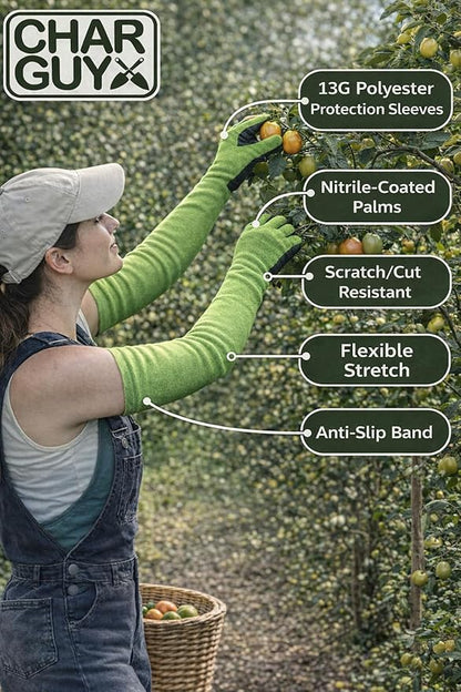 Long Sleeve Gardening Gloves, Protection Flexible Sleeves, No-Slip Grip Strong Durable Garden Gloves, Extended Cuff Women Men Outdoor/Indoor, 1 Pair
