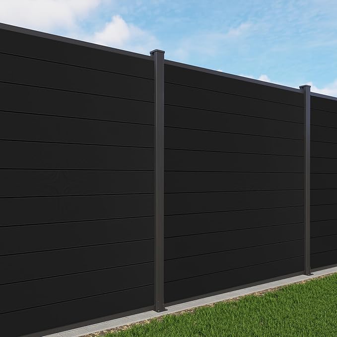 Mondaria Aluminum Privacy Fence Panels for Outside, 6ft(W) x 6ft(H) Decorative Fence with 2 No-dig Posts, Wind Resistant Fencing Panels for Yard, Patio & Pool (Black)