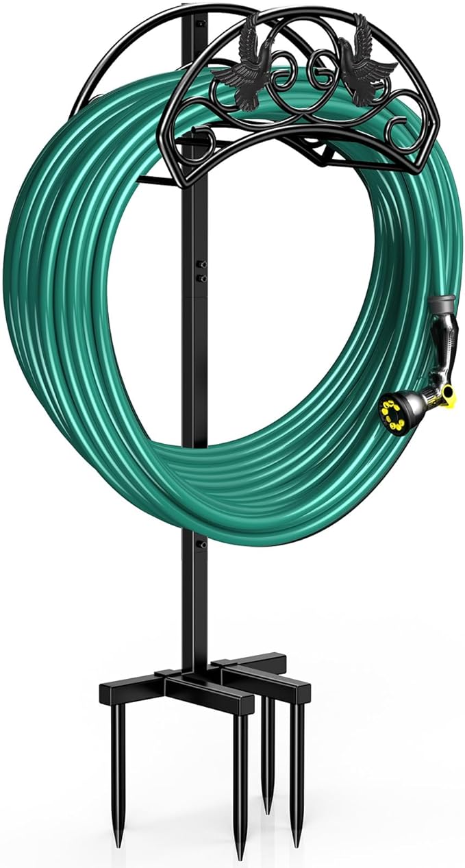 Winpull Garden Hose Holder Detachable, Heavy Duty Metal Water Hose Hanger Freestanding Hose Organizer Hose Holders for Outside (Black)