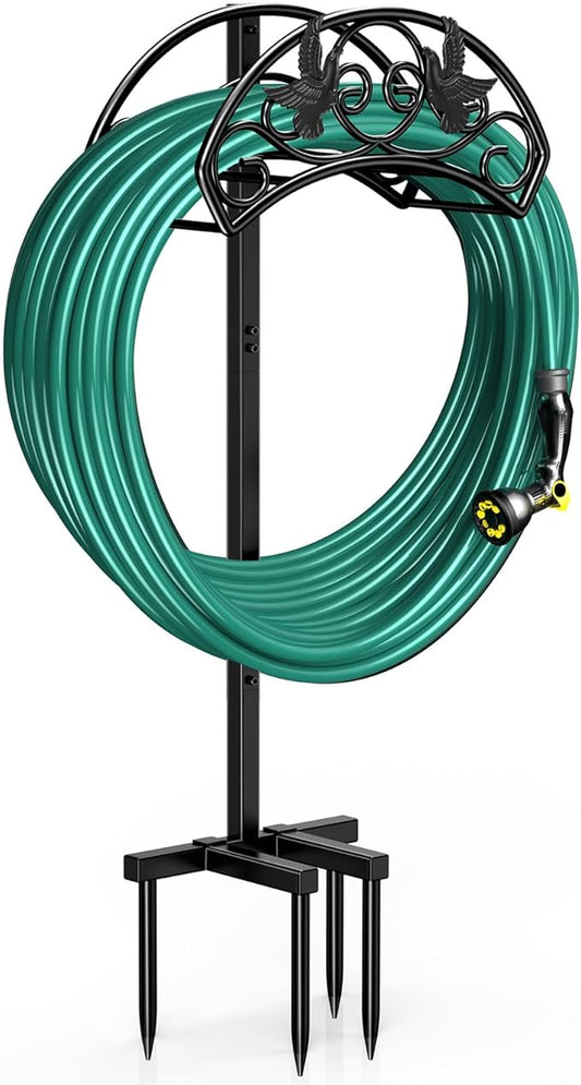 Winpull Garden Hose Holder Detachable, Heavy Duty Metal Water Hose Hanger Freestanding Hose Organizer Hose Holders for Outside (Black)
