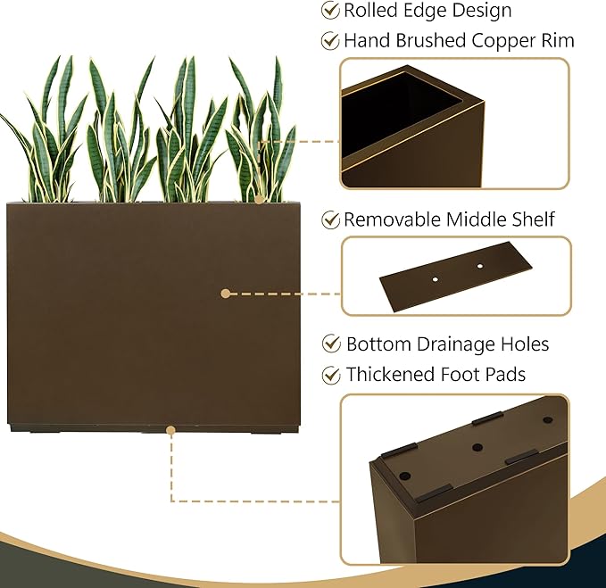 Wallowa Metallic Heavy Planter for Outdoor Plants, 38Lx10Wx30H Inches Tall and Long Metal Divider Planter Box for Outside & Indoor, No Assembly Required (Espresso)