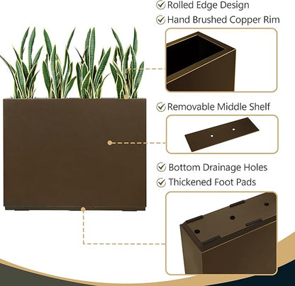 Wallowa Metallic Heavy Planter for Outdoor Plants, 38Lx10Wx30H Inches Tall and Long Metal Divider Planter Box for Outside & Indoor, No Assembly Required (Espresso)