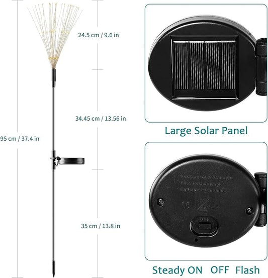 JJGoo Solar Firework Lights, 2 Pack 150 LEDs 2 Lighting Modes Solar Lights Outdoor Waterproof for Garden Patio Walkway Pathway Party Wedding Christmas Decorative - Green