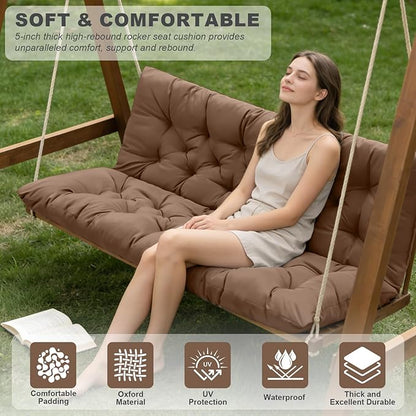 Porch Swing Cushions,Outdoor Cushions 3 Seater Replacement with Backrest, Waterproof Thickened Bench Cushion with Ties for Porch, Patio,Outdoor, Backyard and Garden (Coffee 47 * 40 in)