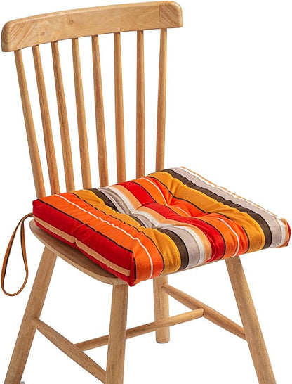 2-Pack Outdoor/Indoor Wicker Patio Seat Cushion Pad with Ties - Dining Chair Cushion, 17" x 17" (Orange and Red Stripes)