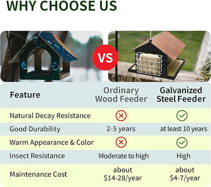 Solution4Patio Bird Feeders for Outdoors Hanging, All Metal, Double Suet Cake and Large Capacity, Hopper Tray & Weatherproof for Finch, Cardinal & Chickadee (Brown)
