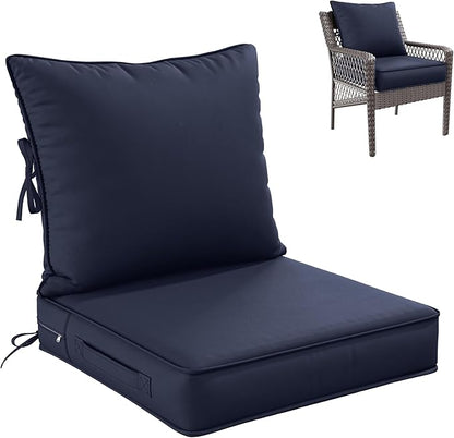 Premium Outdoor Seat Cushion Chair Cushions for Patio Furniture 22 L X 22 W X 4 H Waterproof & Fade Resistant Deep Seat and Backrest Cushion Set with Removable Covers for Chair, Sofa