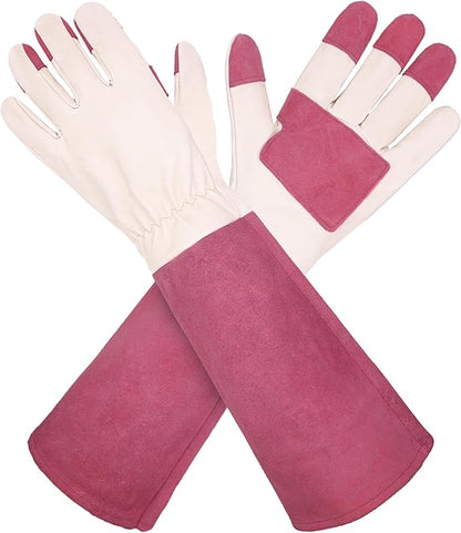 HLDD HANDLANDY Long Gardening Gloves for Women Men - Leather Rose Pruning Gloves Thorn Proof - Breathable Working Glove