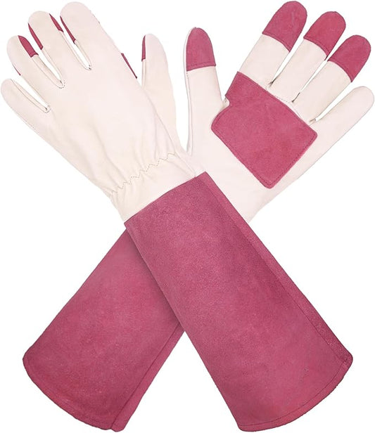 HLDD HANDLANDY Long Gardening Gloves for Women Men - Leather Rose Pruning Gloves Thorn Proof - Breathable Working Glove
