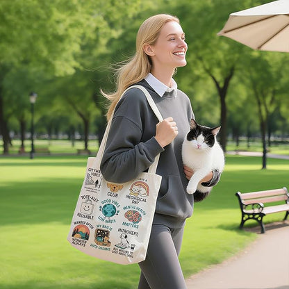 itgowisa Canvas Tote Bag for Women, Tote Bag with Zipper Inner Pocket, Zippered Canvas Bag for Shopping Work Grocery Everyday