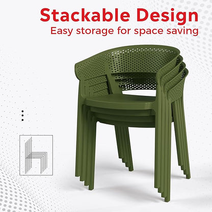 Costaelm Dining Table Set for 4, HDPE Patio Round Dining Table and Stackable Chair, Kitchen & Dining Room Sets All Weather for Backyard Porch Poolside, Olive Green