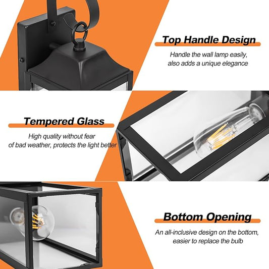 2 Pack Outdoor Light Fixtures Wall Mount, 15 Inch Black Exterior Wall Sconces Waterproof, Large Outside Lights for House, Modern Wall Lanterns Clear Glass