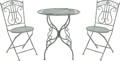 SAFAVIEH Outdoor Collection Semly Victorian Antique Dark Green Wrought Iron 3-Piece Bistro Set
