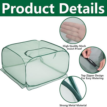 35" x 35" x 27.5" Pop Up Mesh Plant Cover, Foldable Plant Protector Mesh Plant Enclosure, Garden Net Cage Guard Cover with 4 Ground Stakes for Protecting Plant Vegetable Fruit from Birds Insects