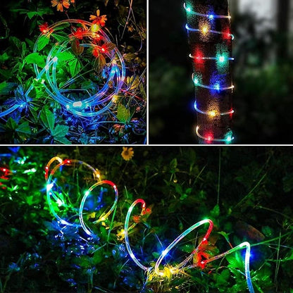 LairtPOW Solar Rope Lights 39FT IP65 Waterproof Outdoor Lights LED Copper Fairy String Tube Lights for Party Garden Yard Home Wedding Christmas Halloween Holiday Tree Decoration Lighting(Multi Color)