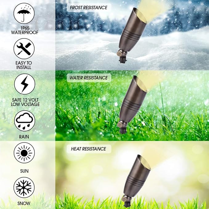 LED Spot Lights Outdoor Landscape Lighting 108 - Solid Brass Spotlight LED Yard Lights Security Landscape for Beautiful Bright Long Lasting Home Garden Patio Pool Area Deck Lighting (No Bulb) (1)
