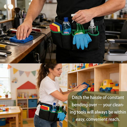 Wearable Cleaning Caddy Organizer & Belt Set, Large Capacity Waterproof Storage with Adjustable Straps & Multi-Pockets, Heavy Duty for Housekeepers & Cleaners | Home, Kitchen, Car & Garden