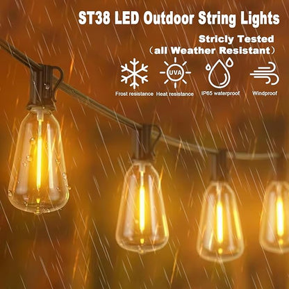 60FT LED String Lights with Remote, ST38 Dimmable Globe for Patio, 27 Edison Vintage Shatterproof Bulbs, Waterproof Backyard Lights for Bistro, Porch