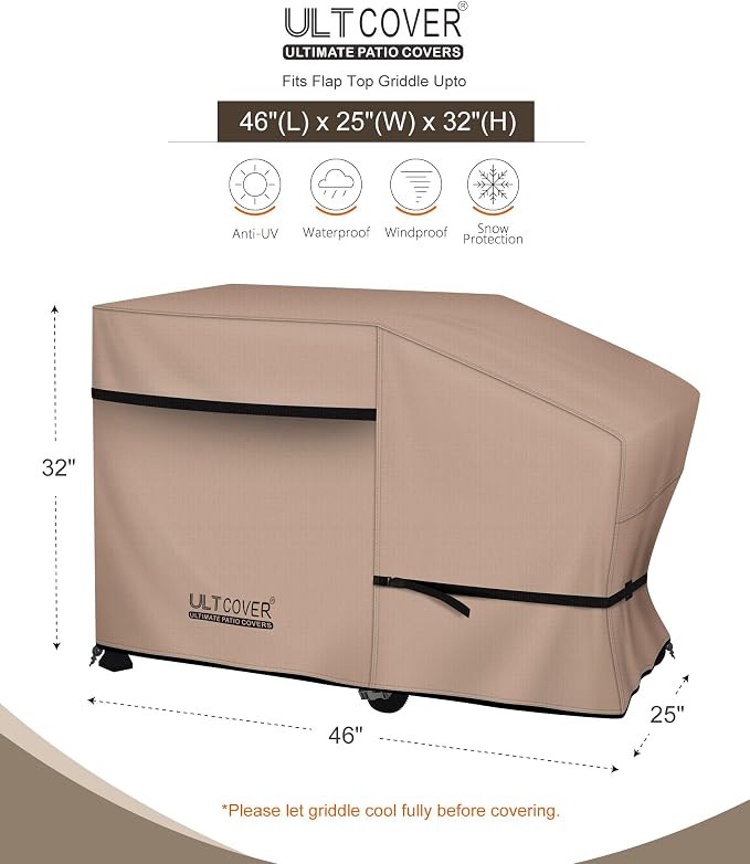ULTCOVER 600D Outdoor Waterproof Griddle Cover for Blackstone Halo LoCo Cookers Nexgrill Weber 22 inch Single Side Shelf Flap Top Grill with Hood